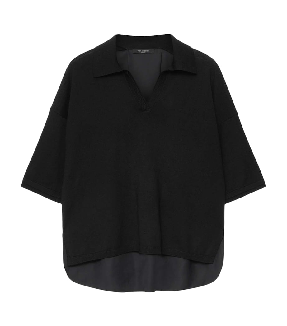 AllSaints Womens Wool Bern Polo Shirt Black Image 1