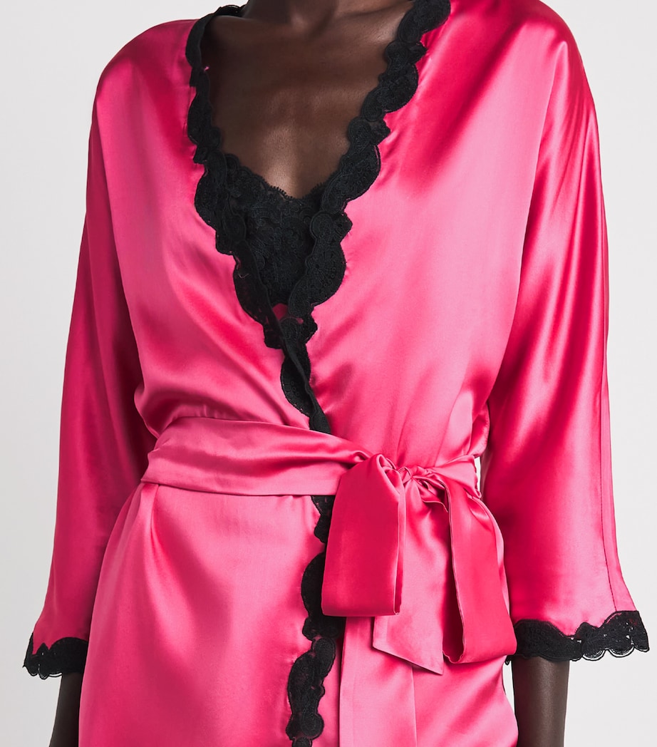 Loretta Caponi Womens Silk Corbezzollo Short Robe Fuchsia Image 3