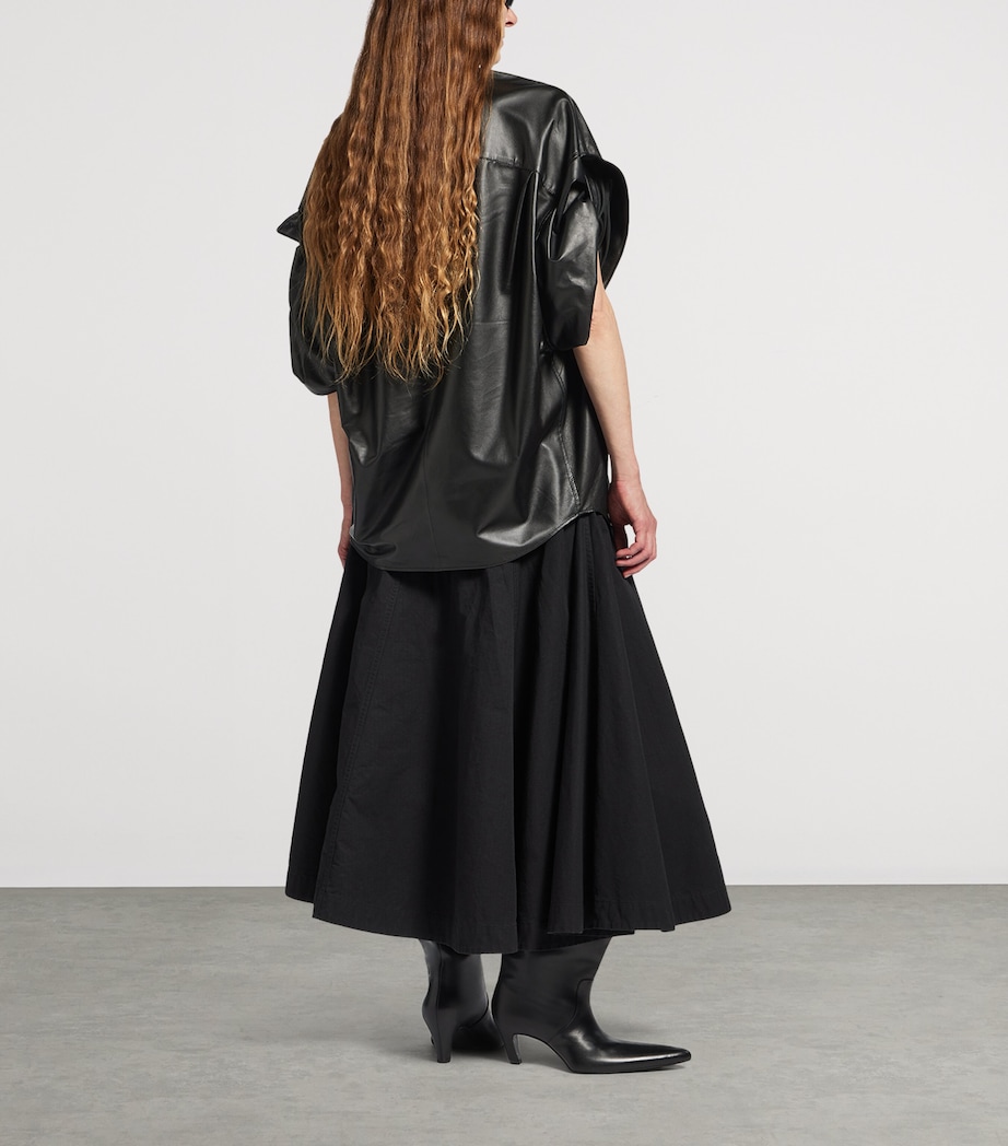 Leather Tucked-Sleeve Shirt 1000 Image 3