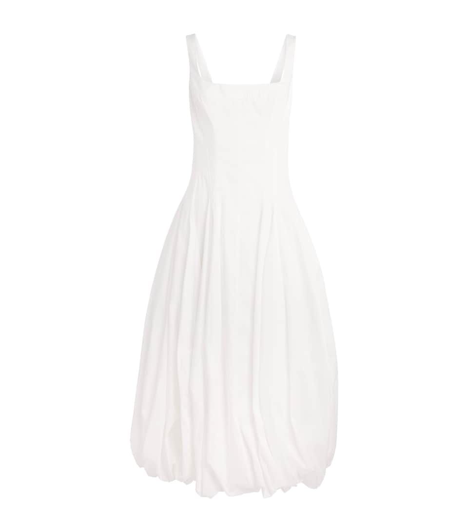 Simkhai Cotton Bubble-Hem Hally Midi Dress White