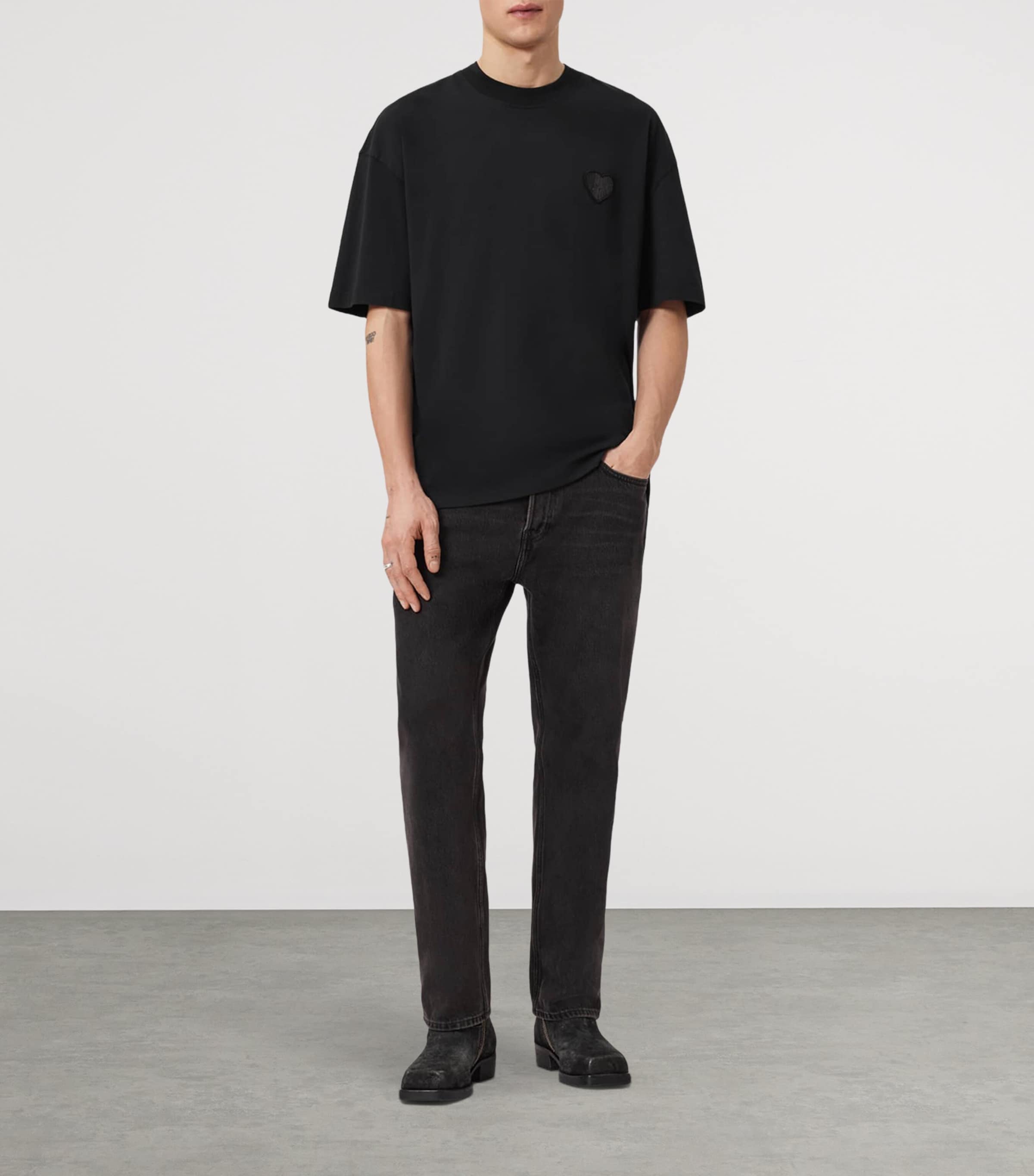 AllSaints Mens Organic Cotton Lover T-Shirt Washed Black Image 2