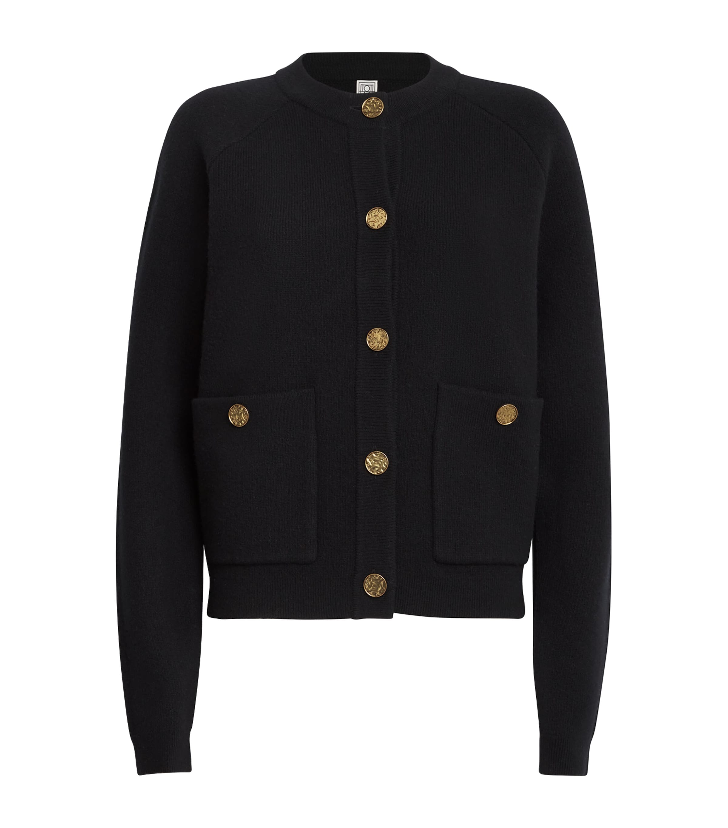 Totême Wool And Cashmere Cardigan With Hammered Metal Buttons In Black
