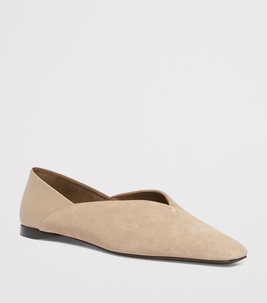 Max Mara Suede Leather-Trim Ballet Flats Beige Image 2