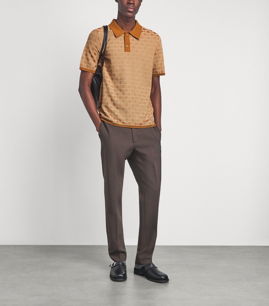Sandro Paris Mens Jacquard Polo Shirt Camel Image 2