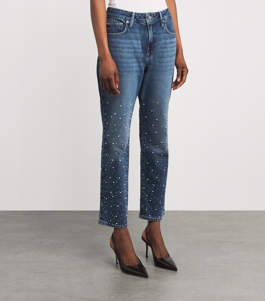 Good American Womens Embellished Good Icon Straight Jeans Image 4