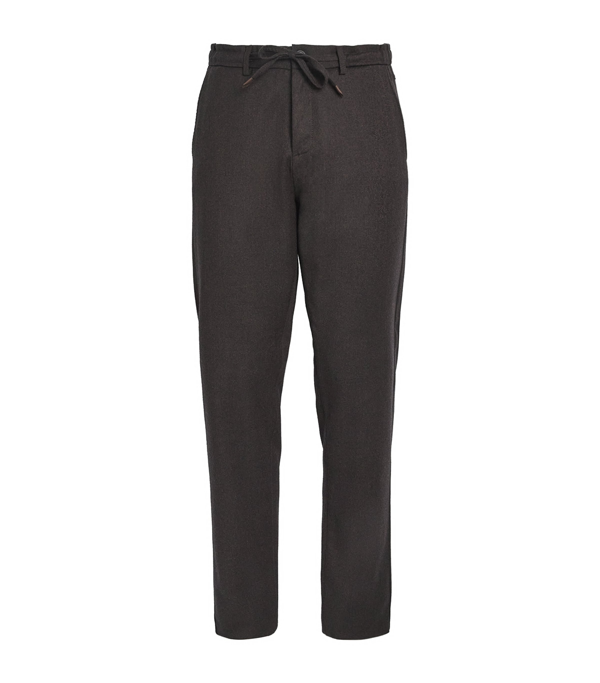 Canali Wool Drawstring Straight Trousers In Gray