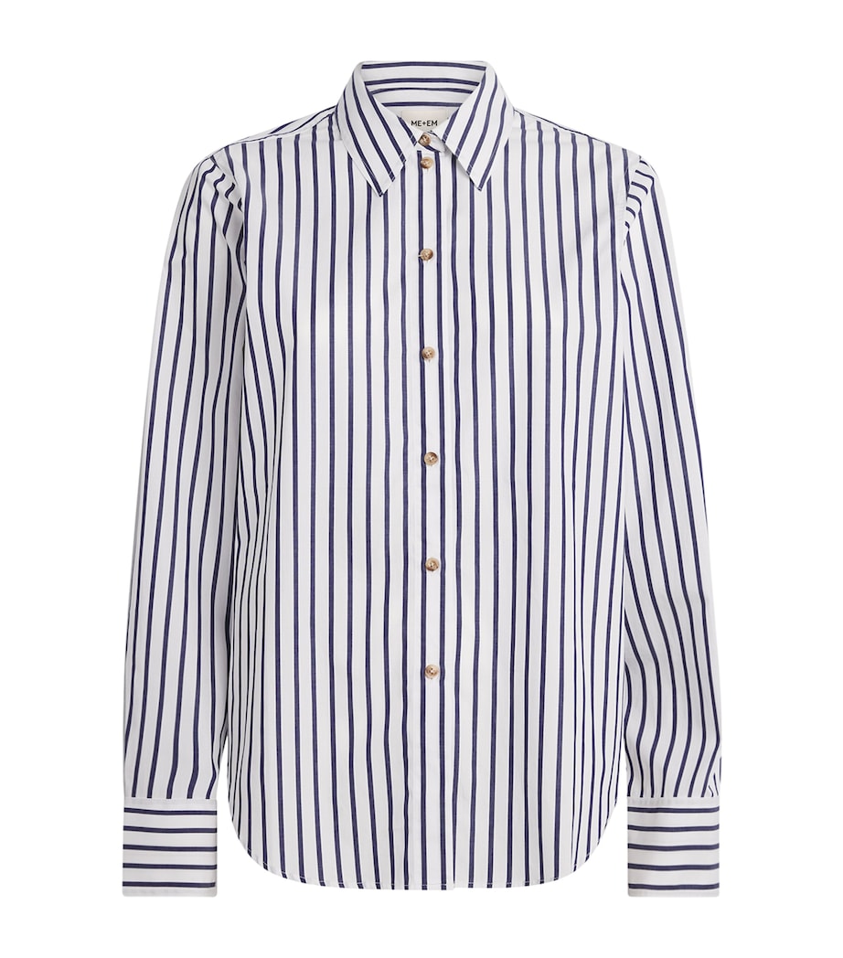 ME+EM Womens Relaxed Stripe Forever Shirt Soft White/navy Image 1
