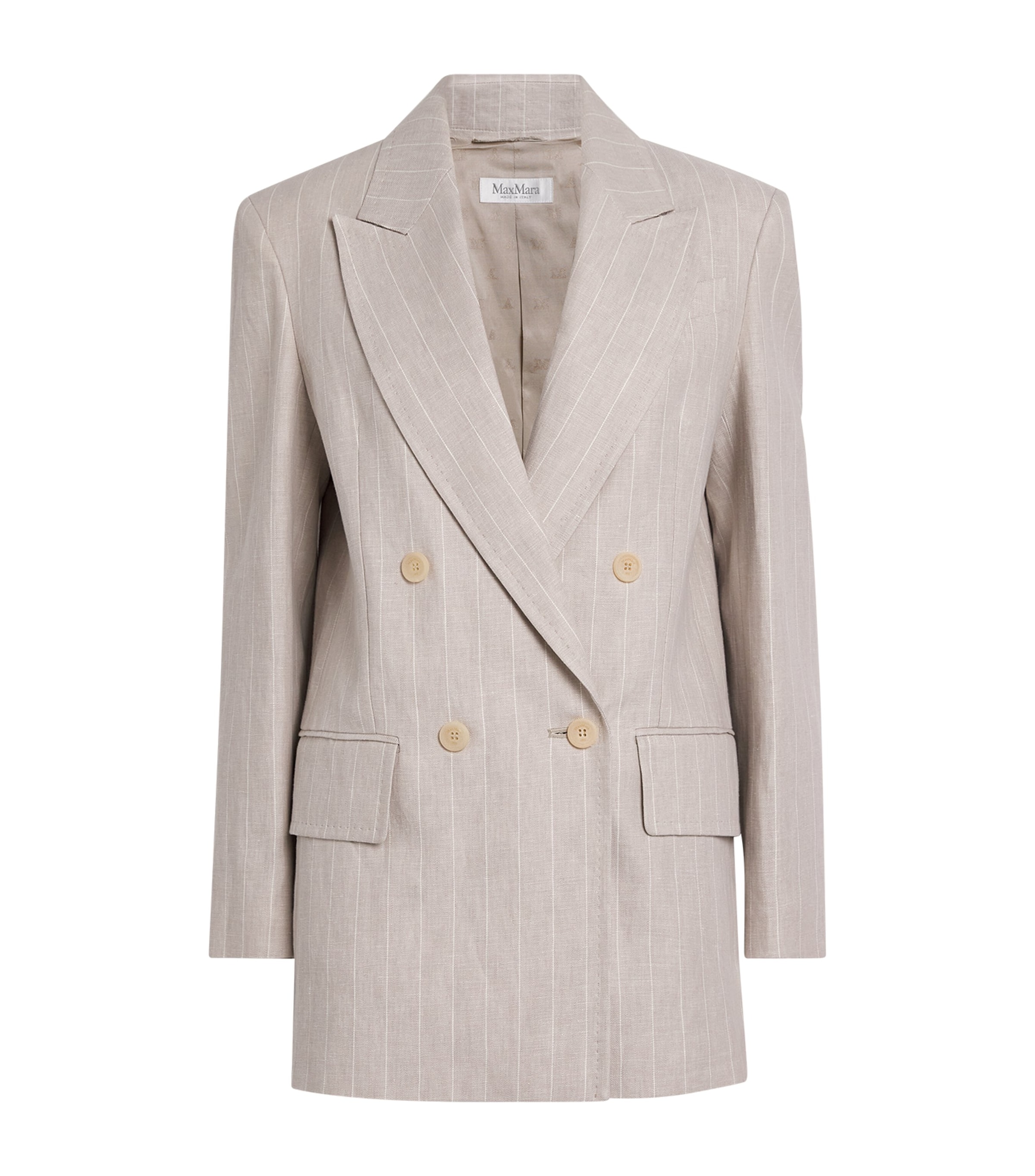 Max Mara Linen Double-breasted Blazer In Beige