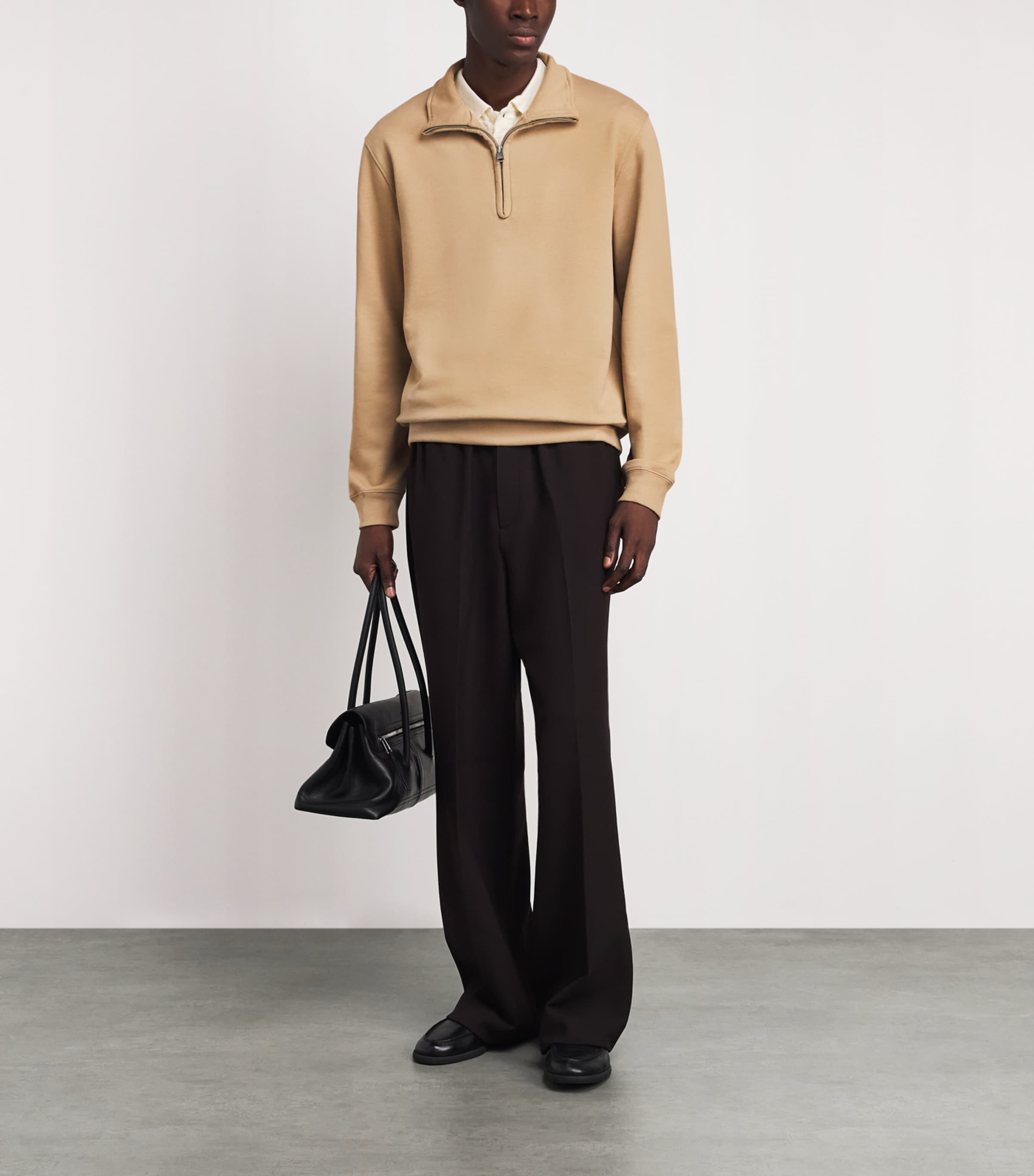 Sandro Paris Mens Cotton Half-Zip Sweatshirt Cappucino Image 2
