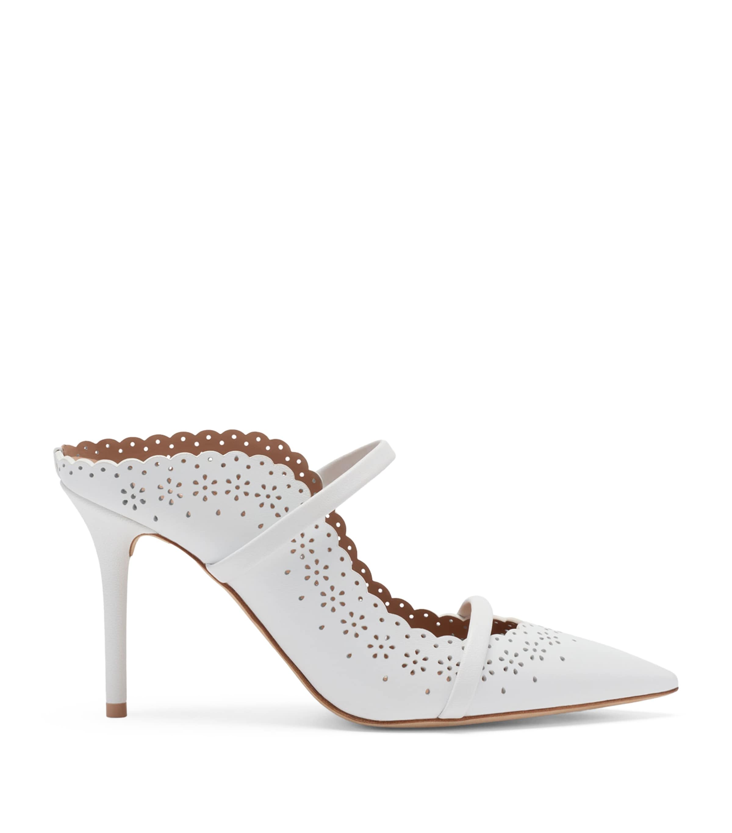 Malone Souliers Nappa Leather Broderie Maureen Heeled Mules 85 White Image 1