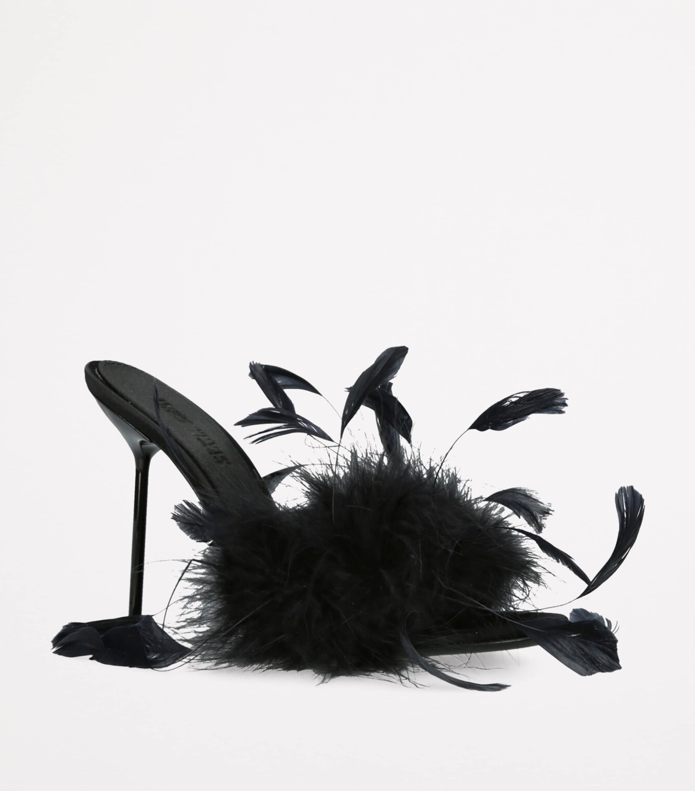 LA MADRINA グリッターオープントゥ9cmヒール　タンゴ　クロスアンクル Paris Texas Black Feather Lidia Mules 105 | Harrods US