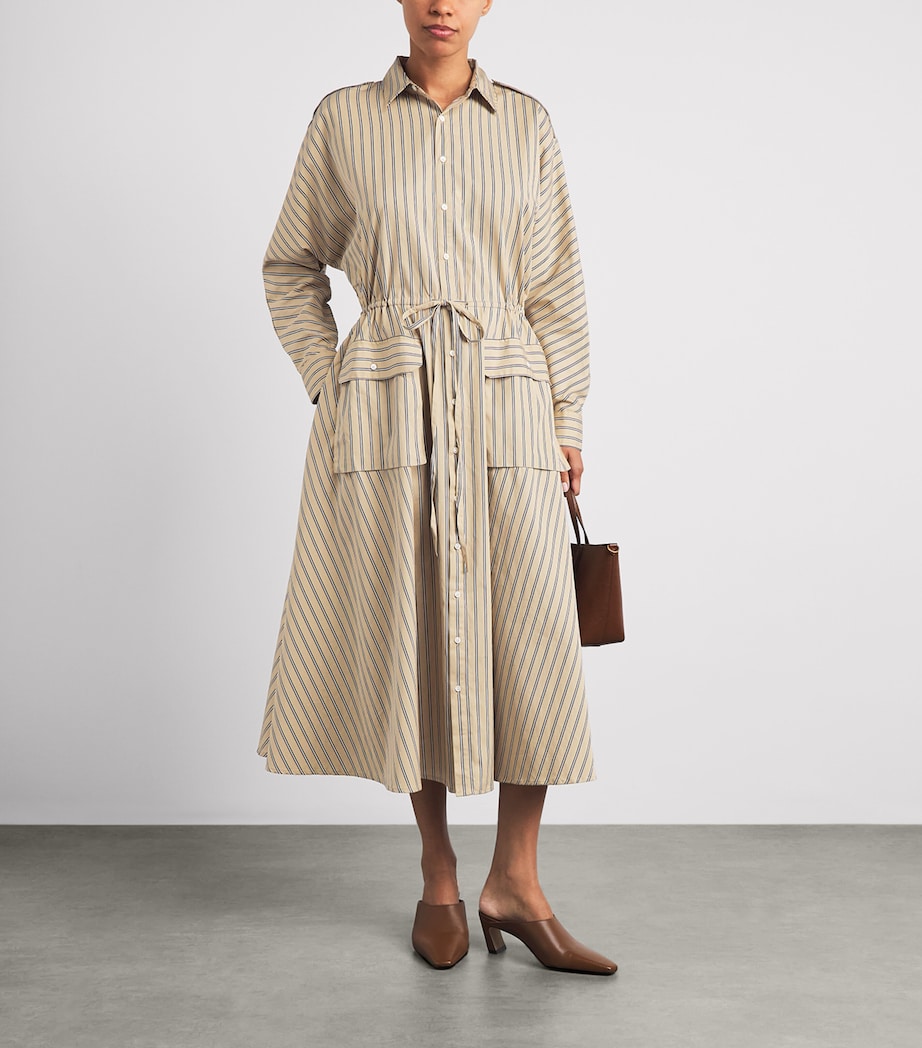 Polo Ralph Lauren Womens Cotton Stripe Midi Shirt Dress Tan Royal Mul Image 2