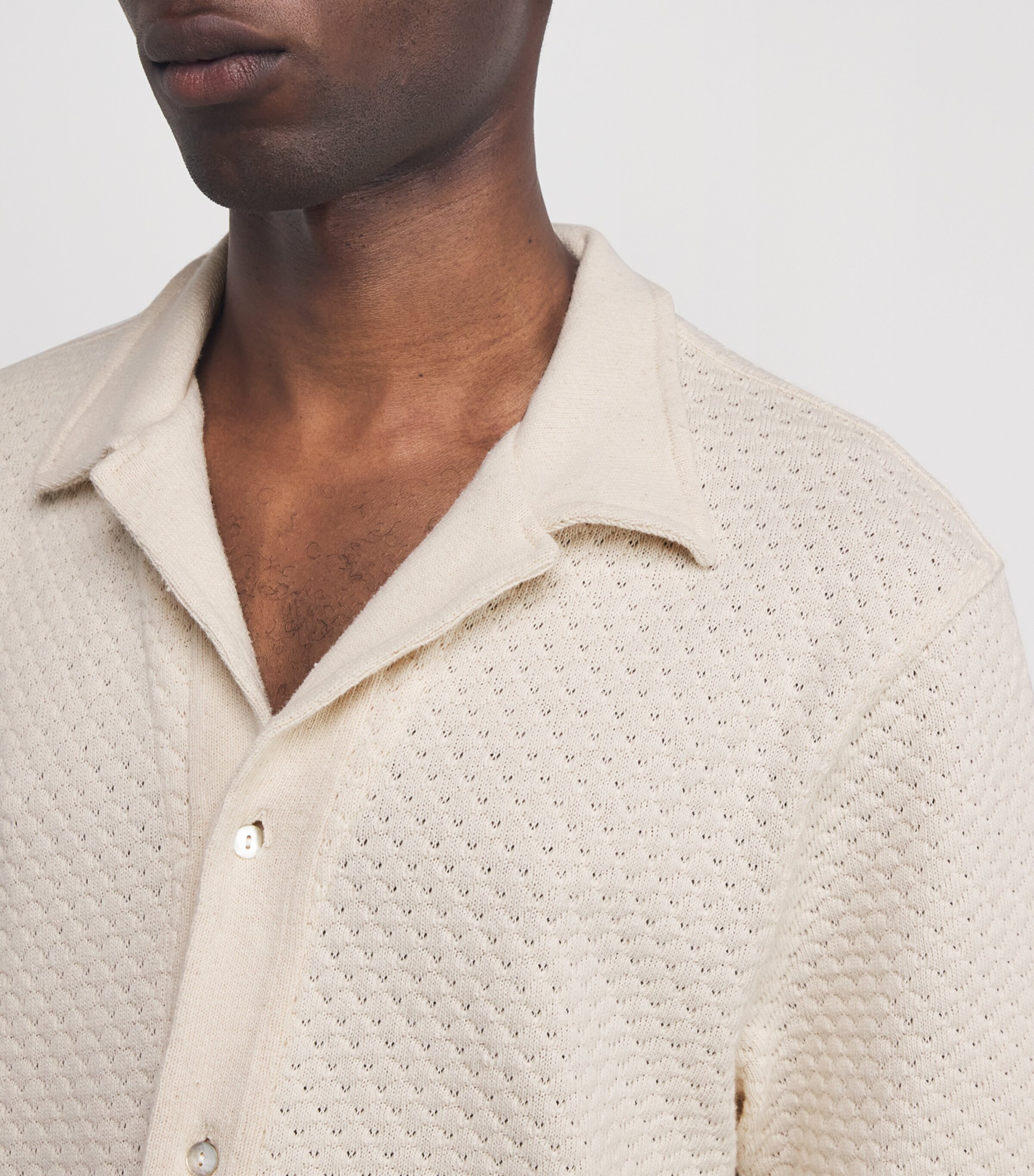 Officine Generale Mens Crochet Button-Up Shirt Ecru Image 6