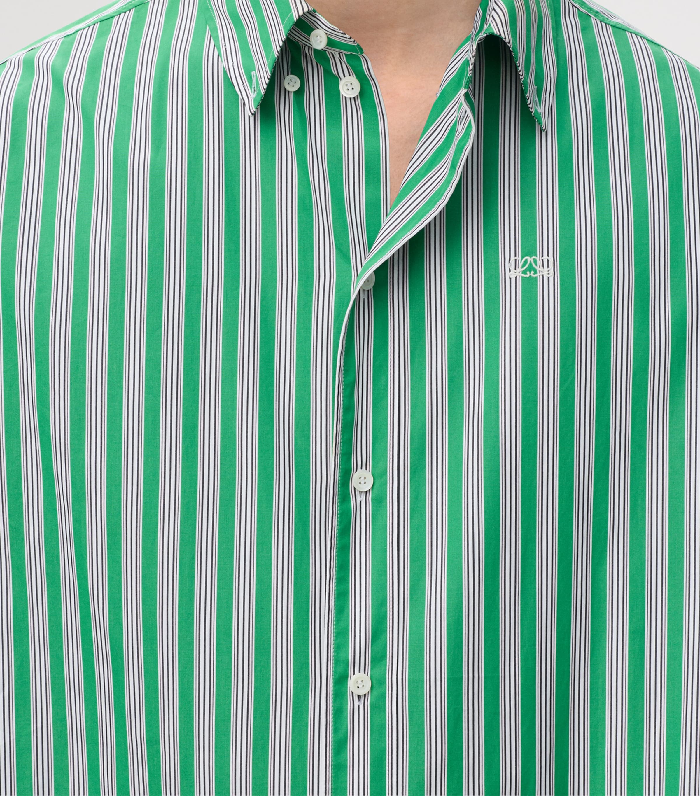 LOEWE Mens Stripe Anagram Shirt Green/white Image 5