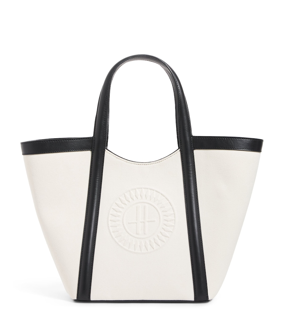 Small Canvas-Leather Embossed Tote Bag CREAM Image 1