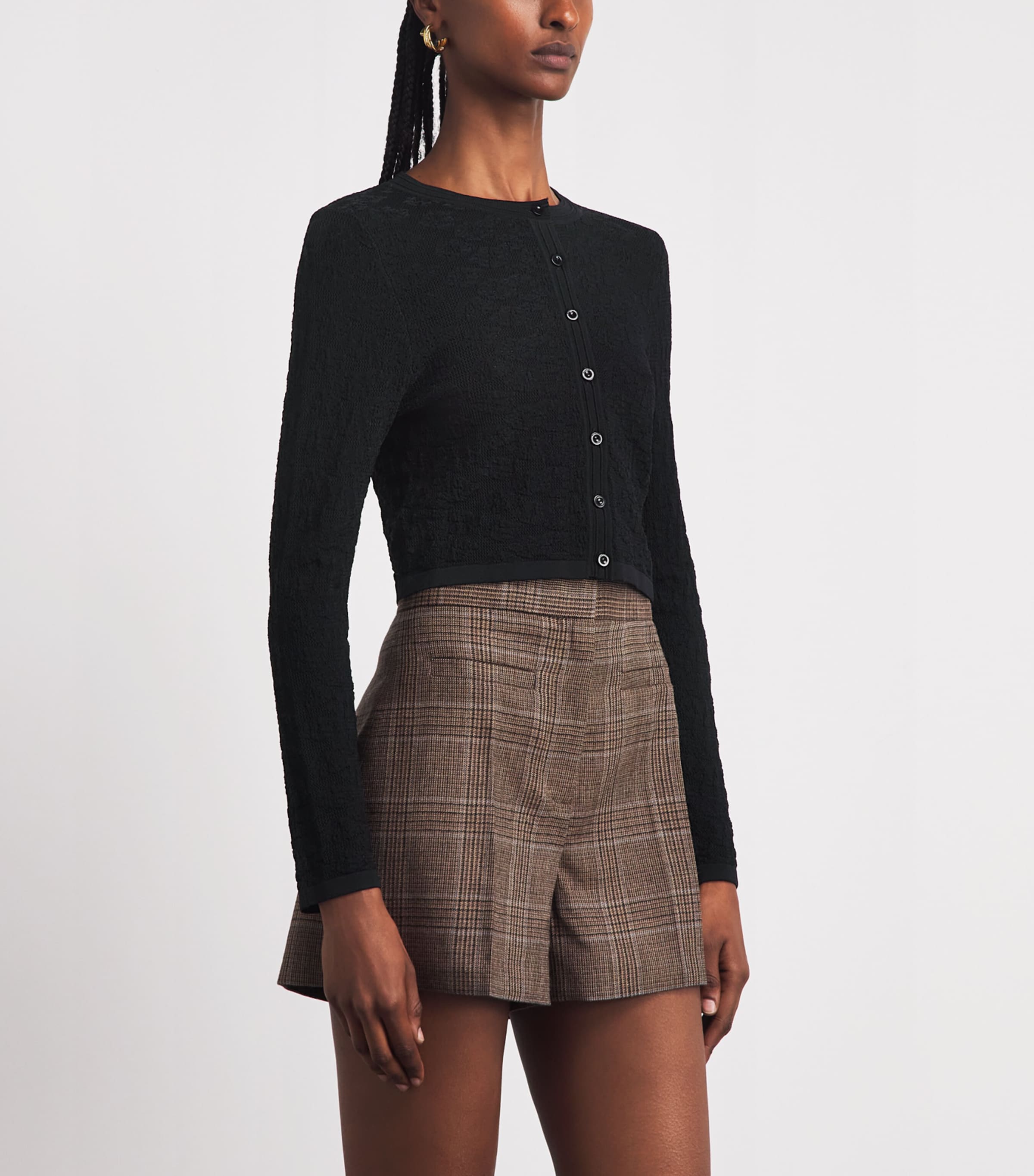 Sandro Paris Womens Pointelle-Knit Cropped Cardigan Black Image 4