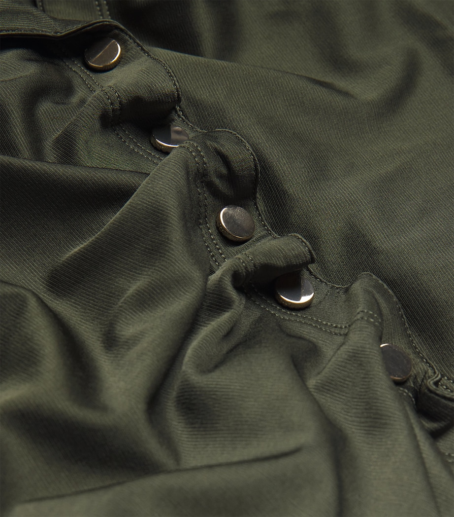 Asymmetric Ruched Mini Shirt Dress P319 NEW KAKI Image 5