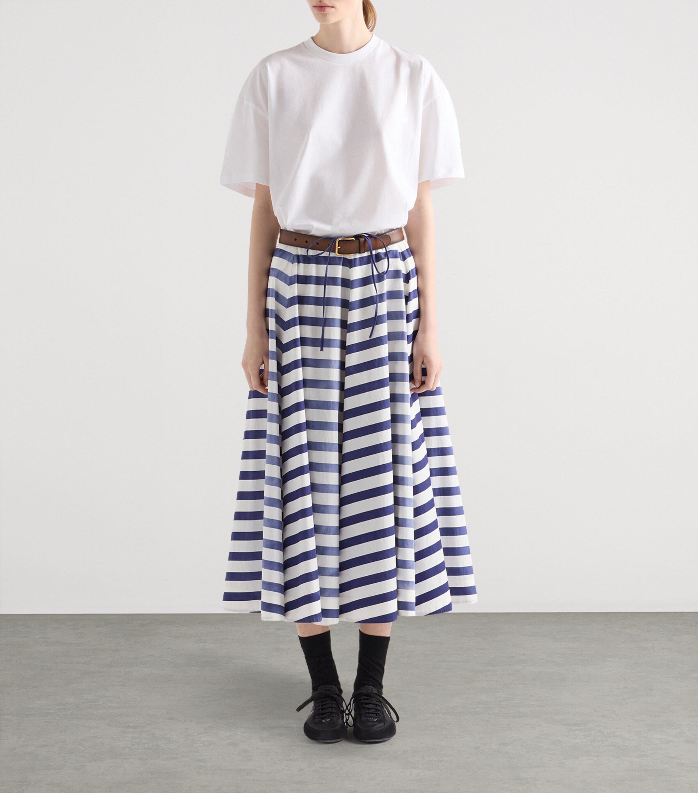 Prada スカート Striped poplin skirt 関税込 Prada Striped Poplin Mini Skirt | Blue | FARFETCH JO