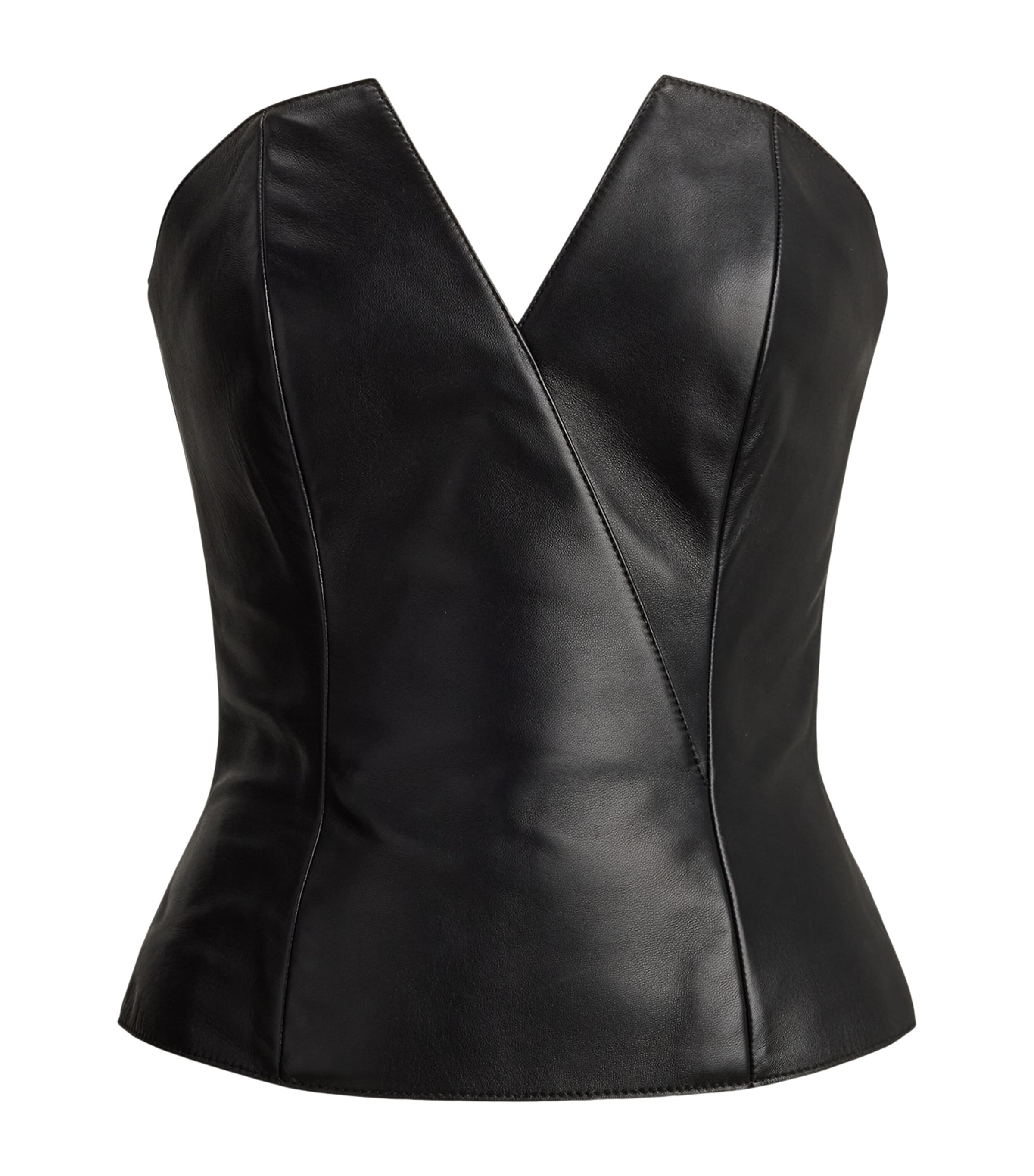 Ralph Lauren Collection Womens Leather Harling Bustier Top Black Image 1