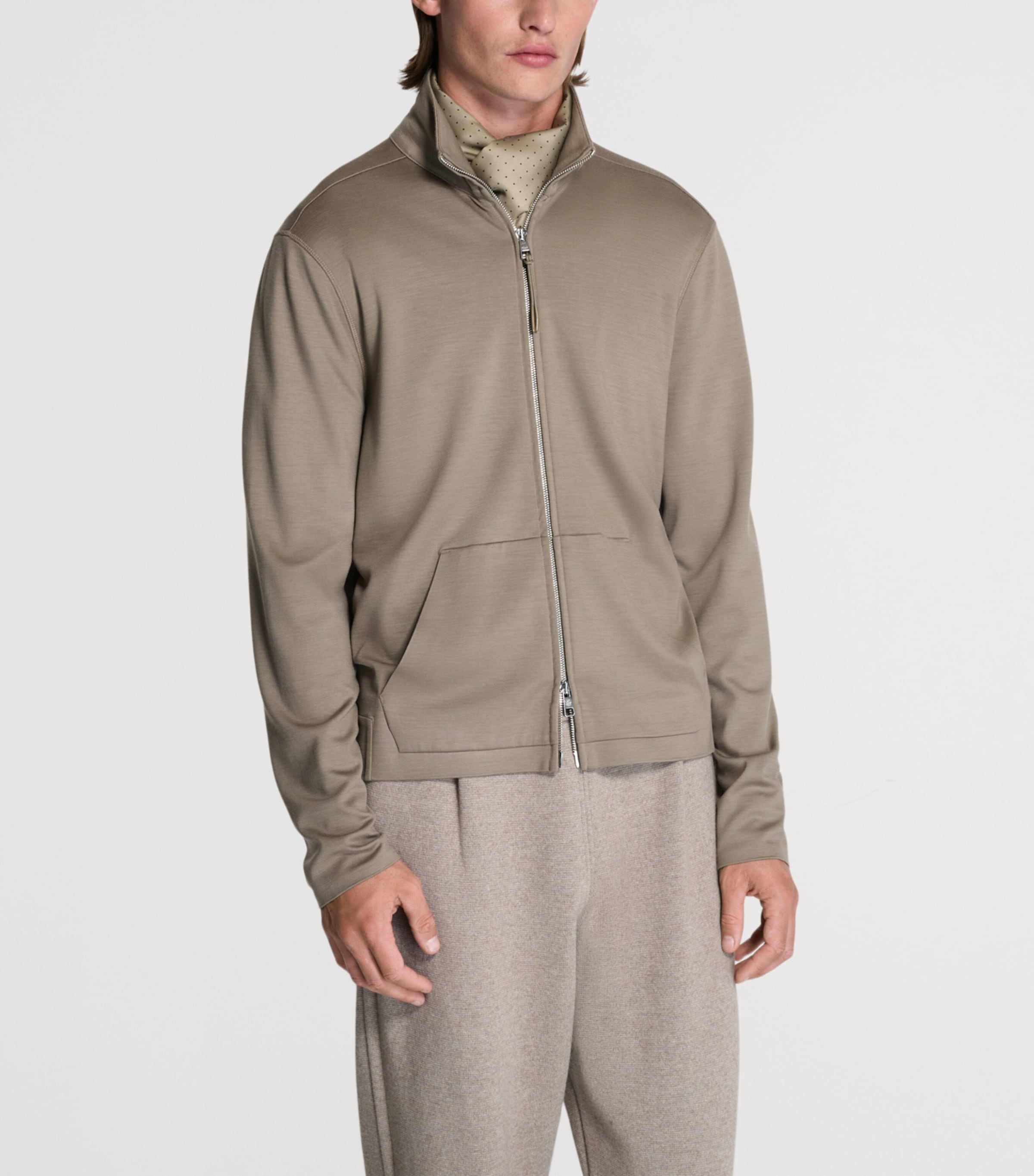 Dunhill Mens Wool-Cashmere Track Jacket Khaki Image 4