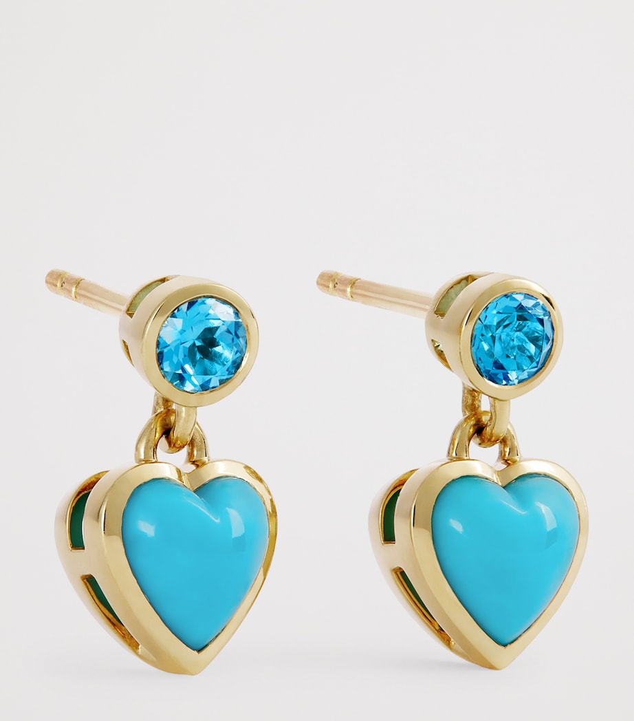 Yellow Gold and Topaz Blue Heart Earrings YELLOW GOLD Image 3