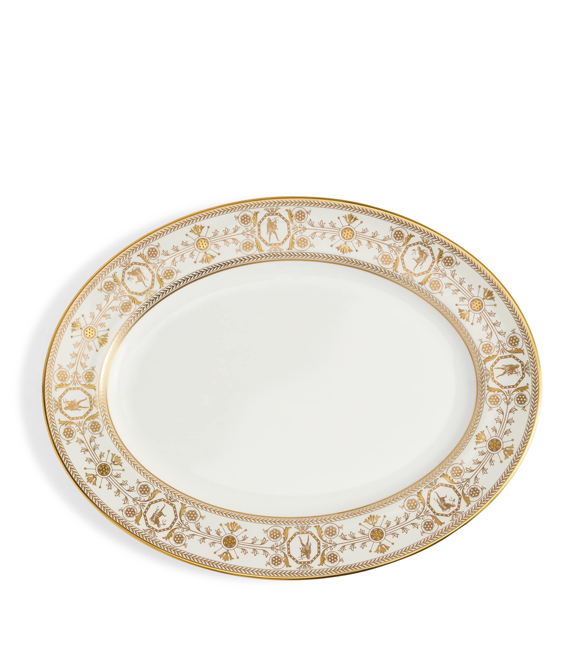 Wedgwood Bone China Bacchus Oval Platter Plate In Gold
