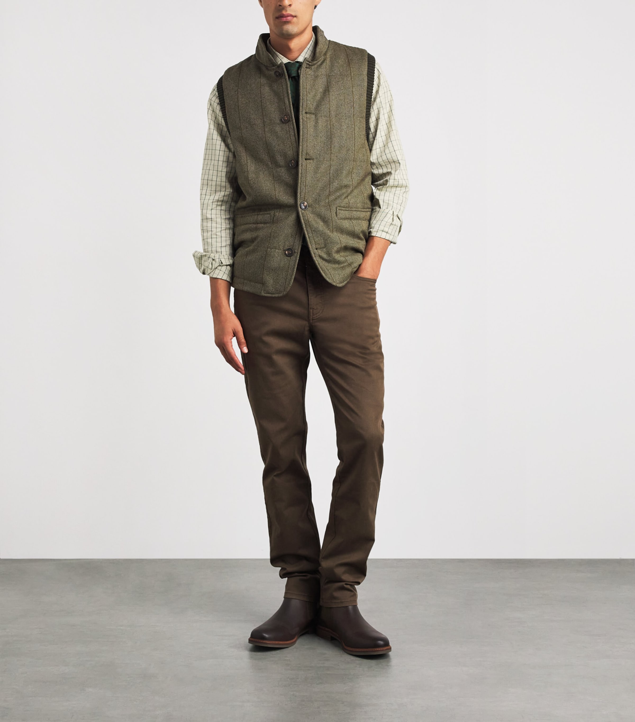 Purdey Mens Cotton Tattersall Shooting Shirt Sage Image 2