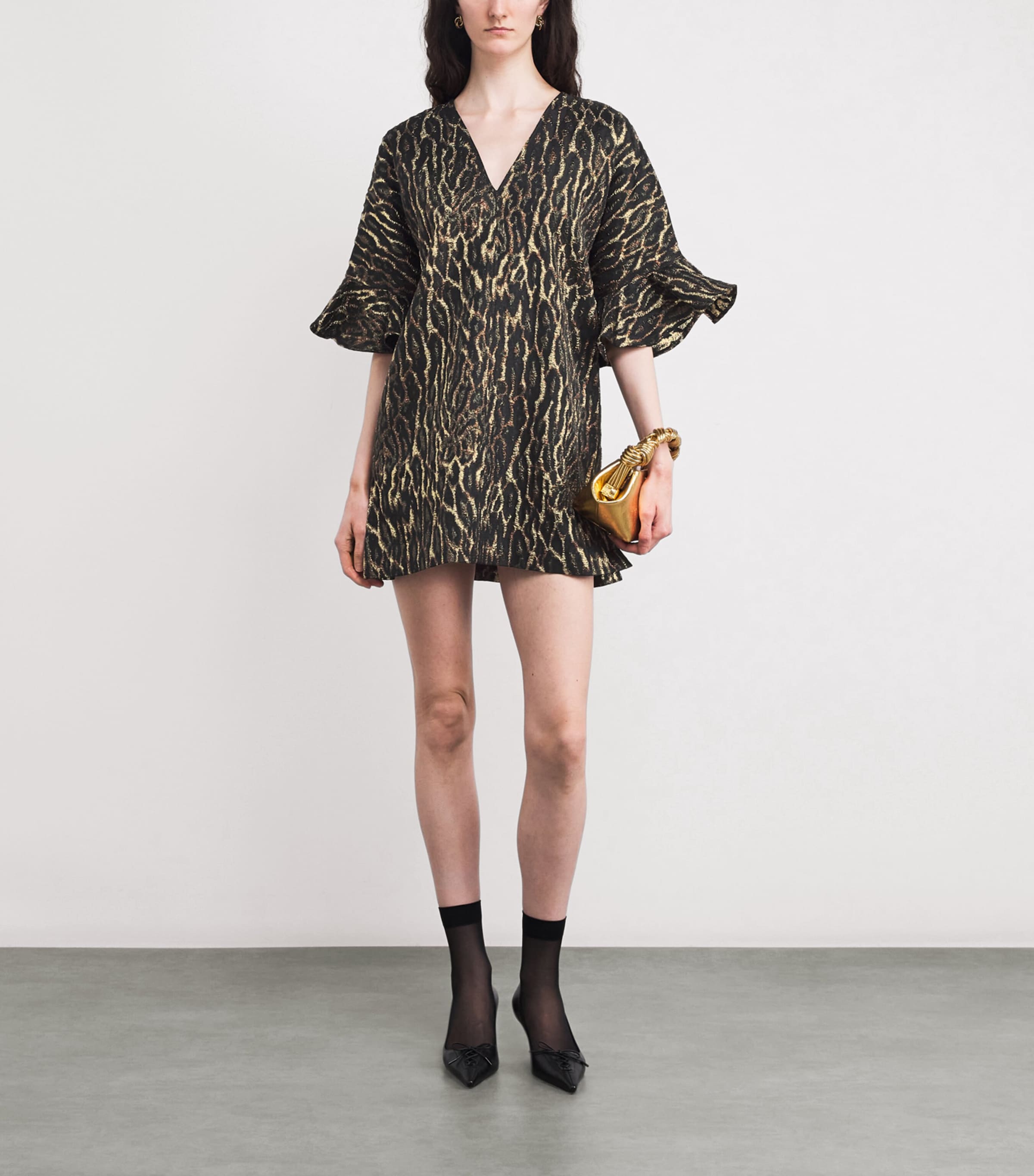 Metallic Leopard Jacquard Mini Dress 01X ANTIQUE BRONZE Image 2