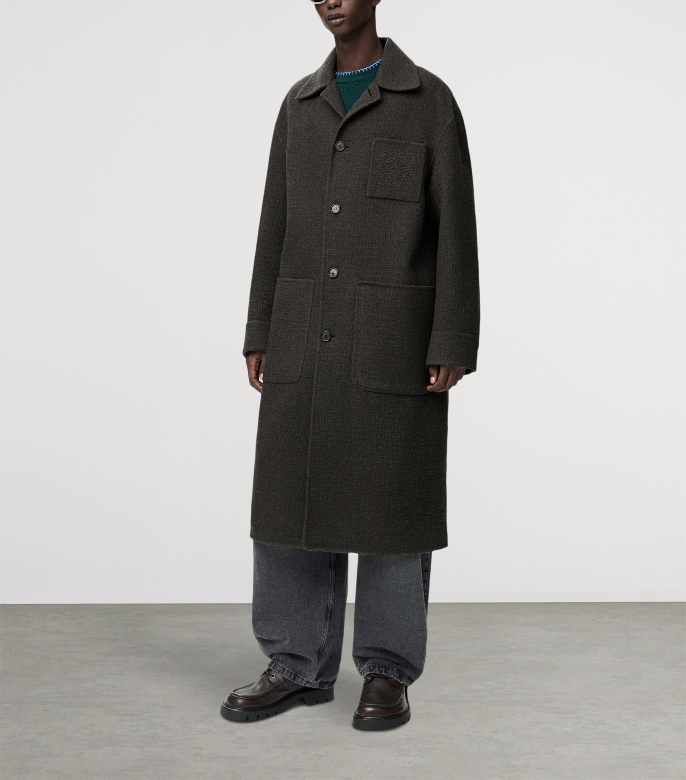 Wool-Silk Collared Coat KHAKI BROWN/BLUE Image 3