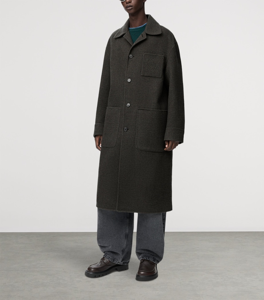 Wool-Silk Collared Coat KHAKI BROWN/BLUE Image 3