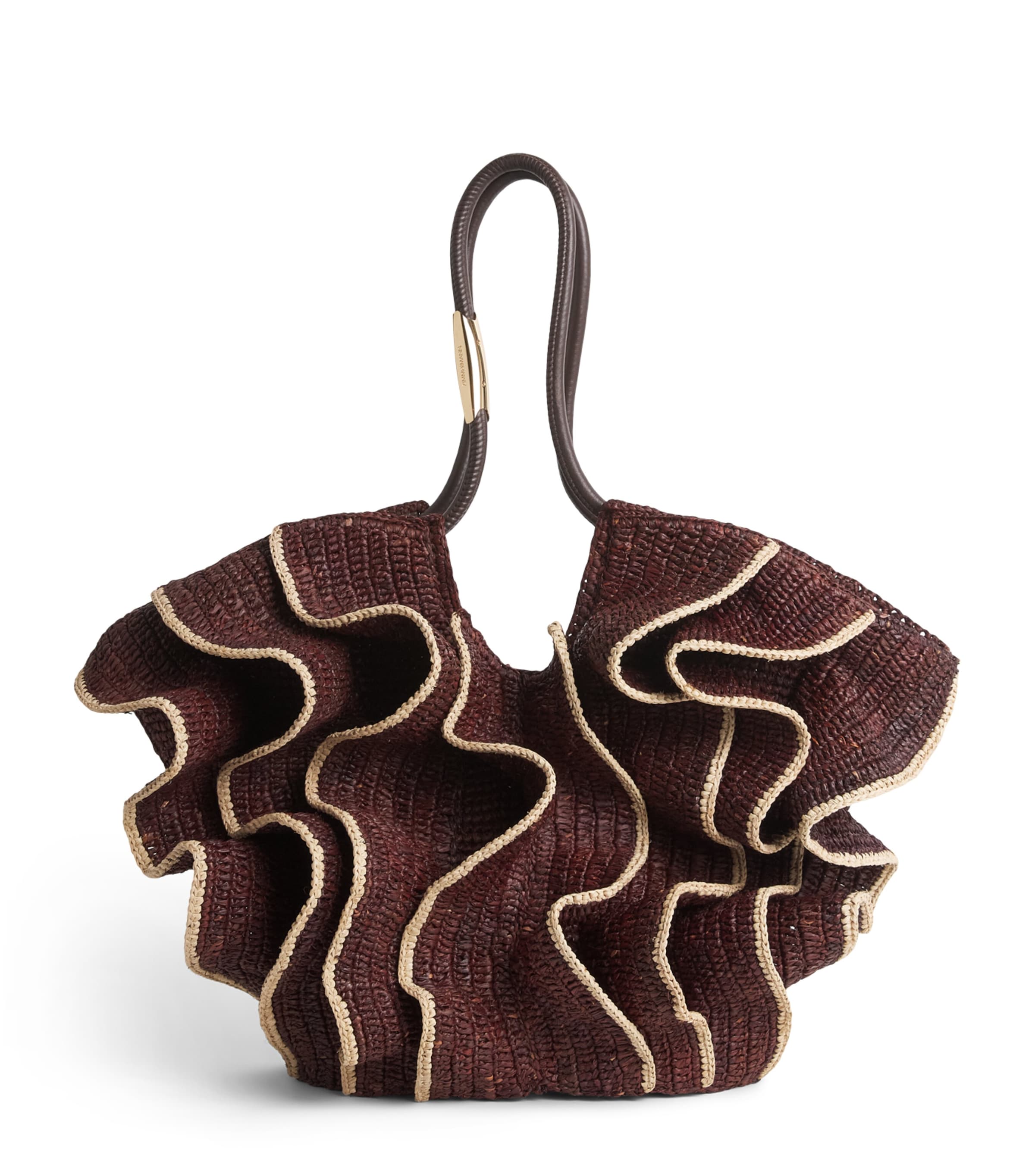 Zimmermann Raffia Ruffled Goldentime Tote Bag Chocolate Image 1