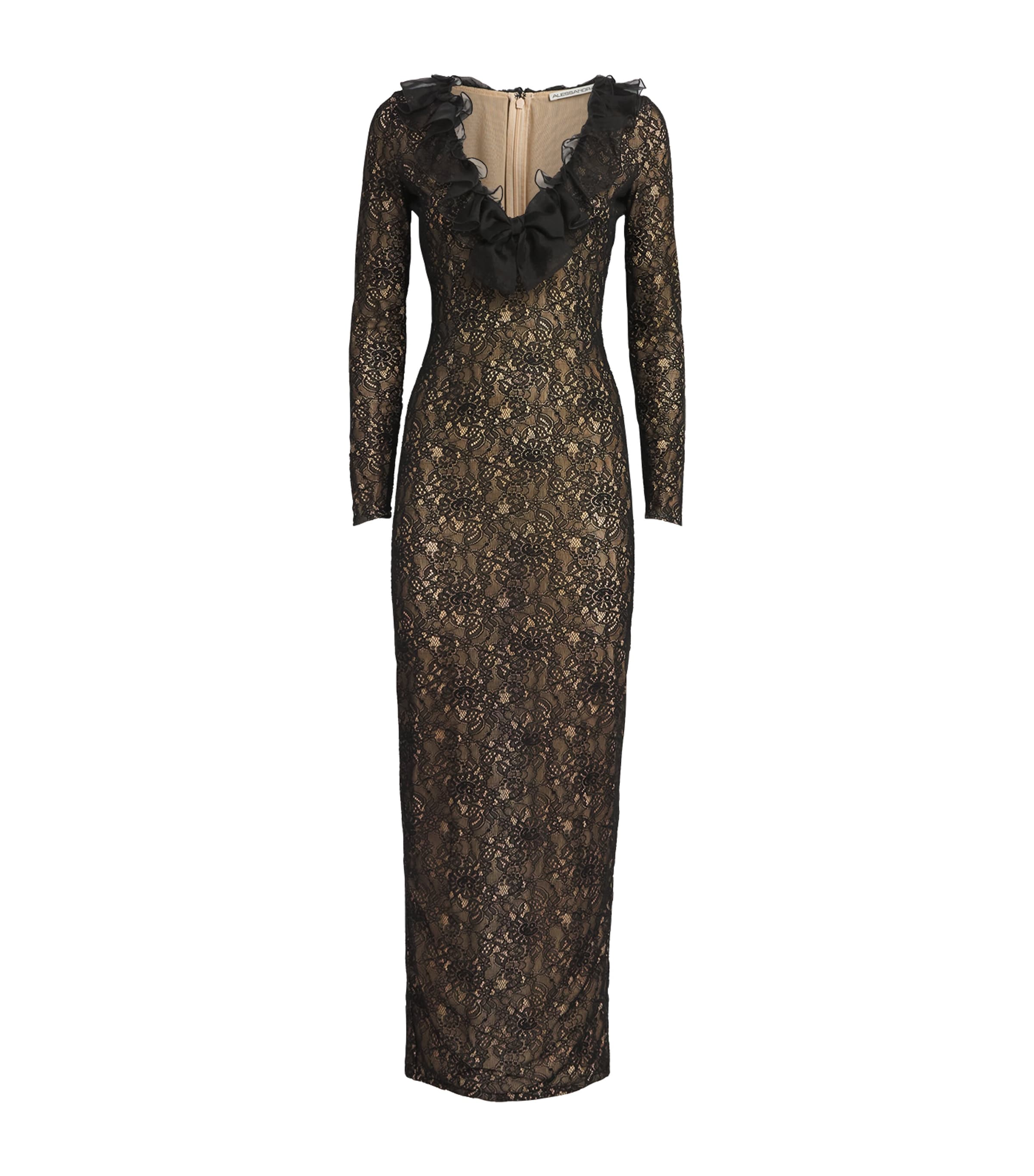 Alessandra Rich Womens Stretch-Lace Maxi Dress Black Image 1