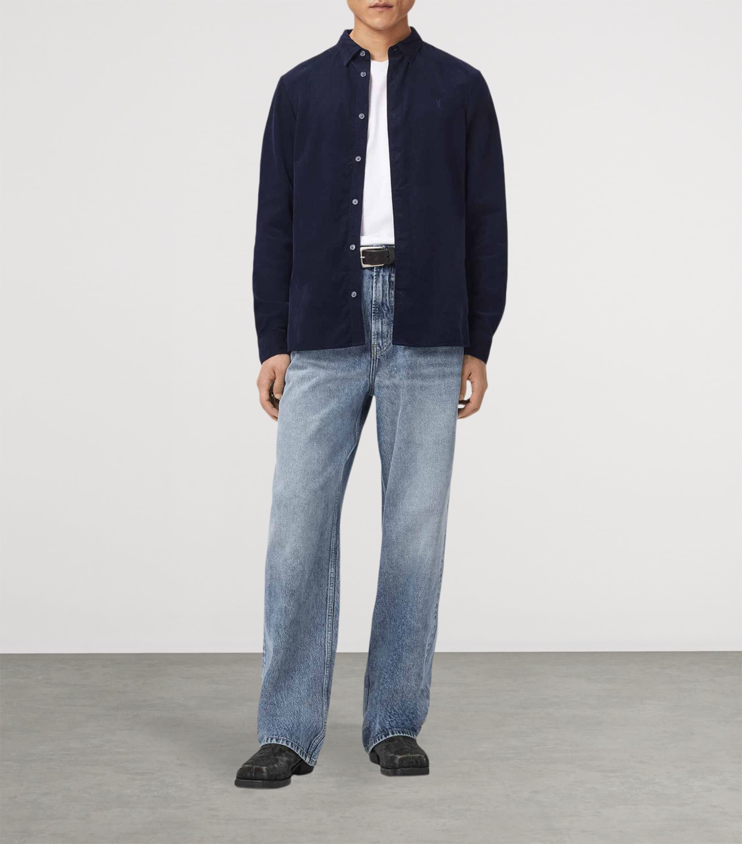 AllSaints Mens Cotton Corduroy Birchwood Shirt Sapphire Blue Image 2