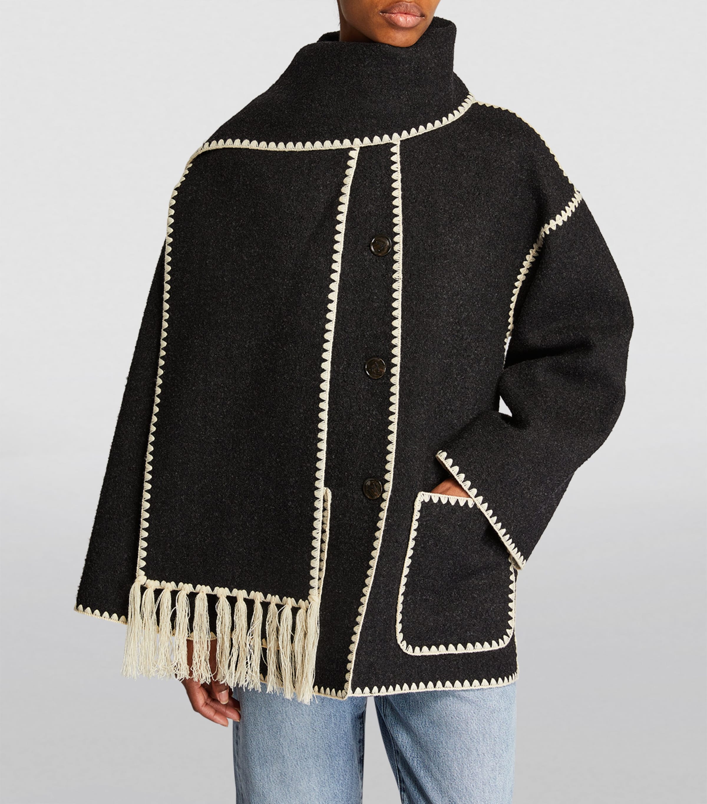 Wool-Blend Scarf Jacket DRK GREY MELANGE 359 Image 3