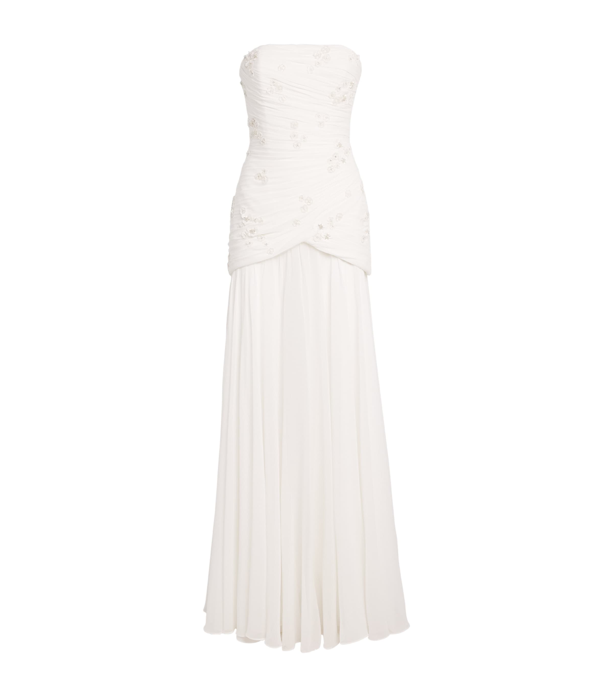 Sandra Mansour Womens Embellished Strapless Gown Ofw White Image 1