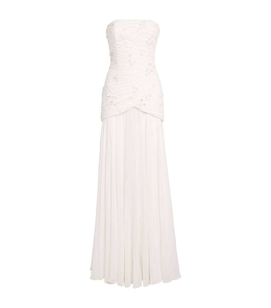 Sandra Mansour Womens Embellished Strapless Gown Ofw White Image 1
