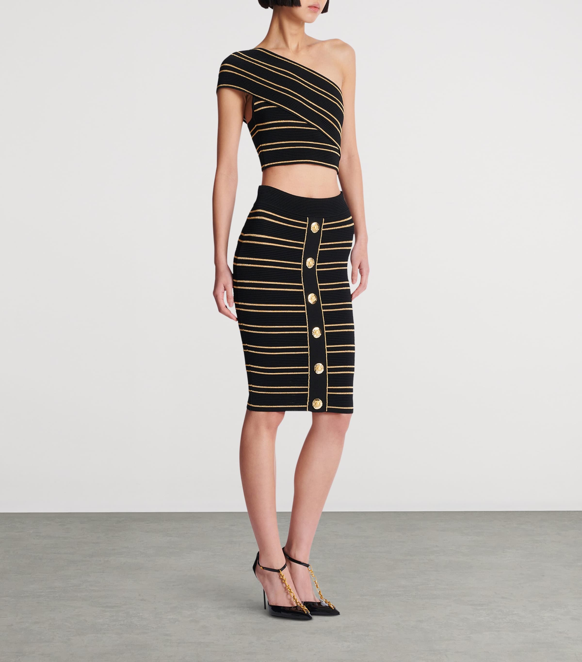 Metallic One-Shoulder Top EAD NOIR/OR Image 4