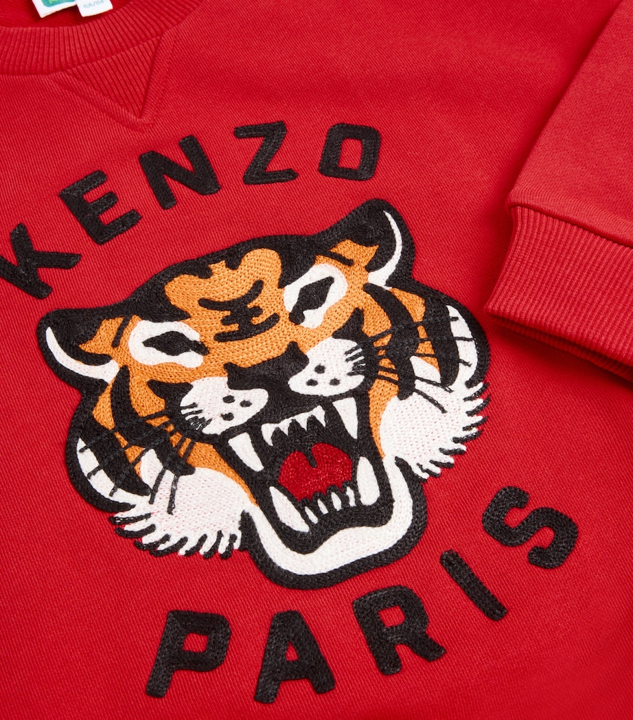 Cotton Crochet-Tiger Sweatshirt (2-14 Years) DARK RED Image 2