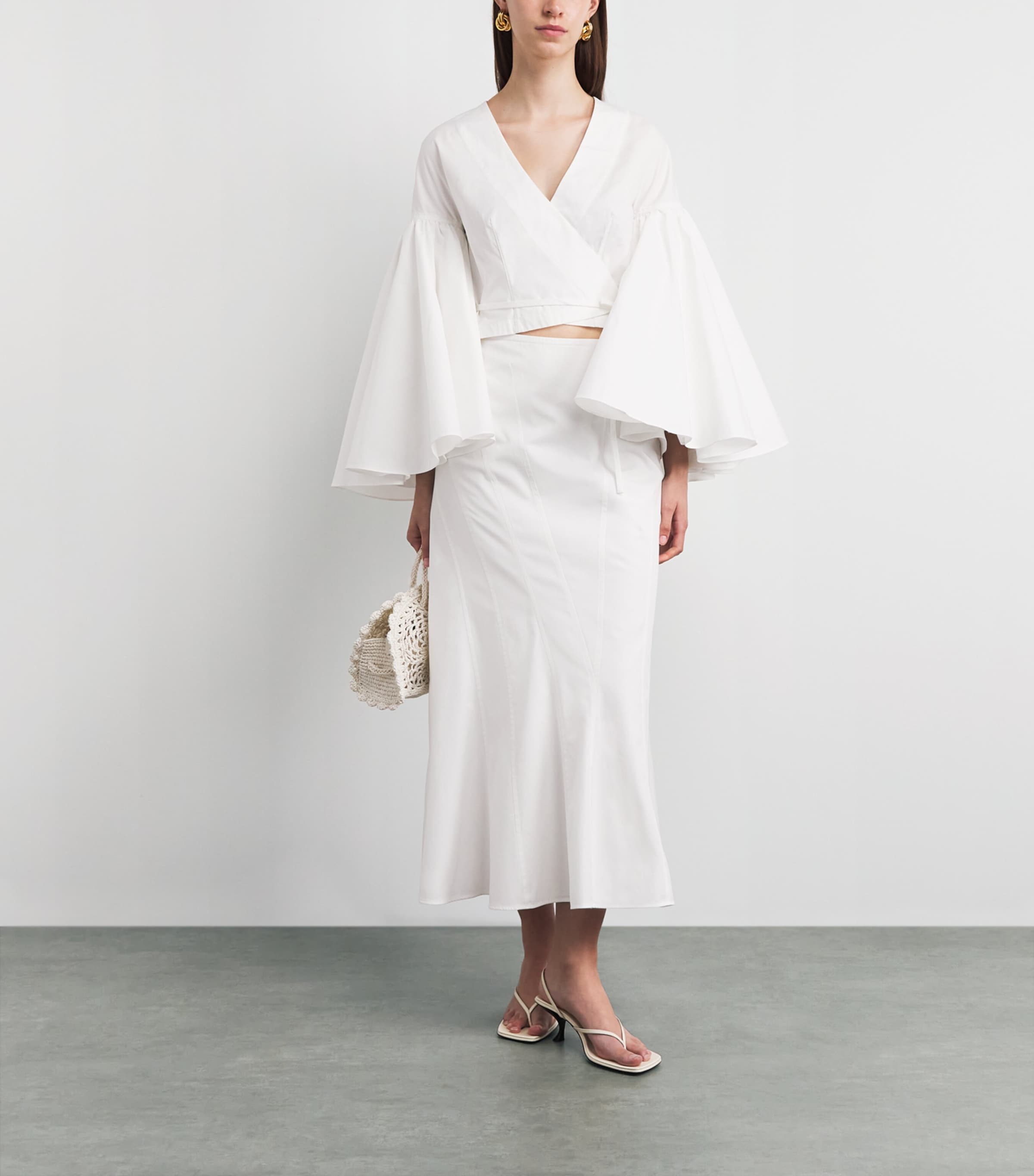Jacquemus Womens Cotton Flared-Sleeve Paysan Blouse White Image 2