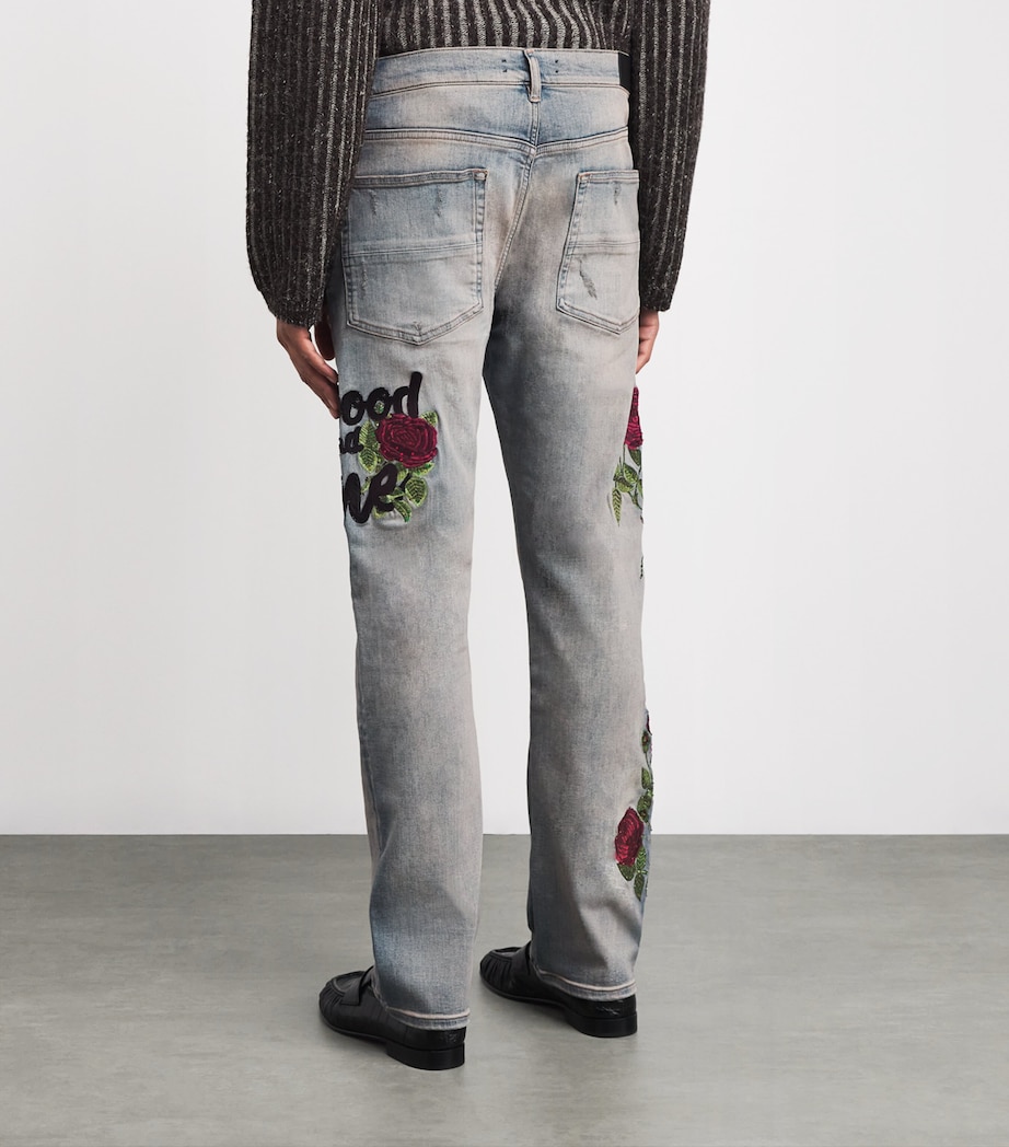 Floral Sequin Distressed Slim Jeans ANTIQUE INDIGO Image 4