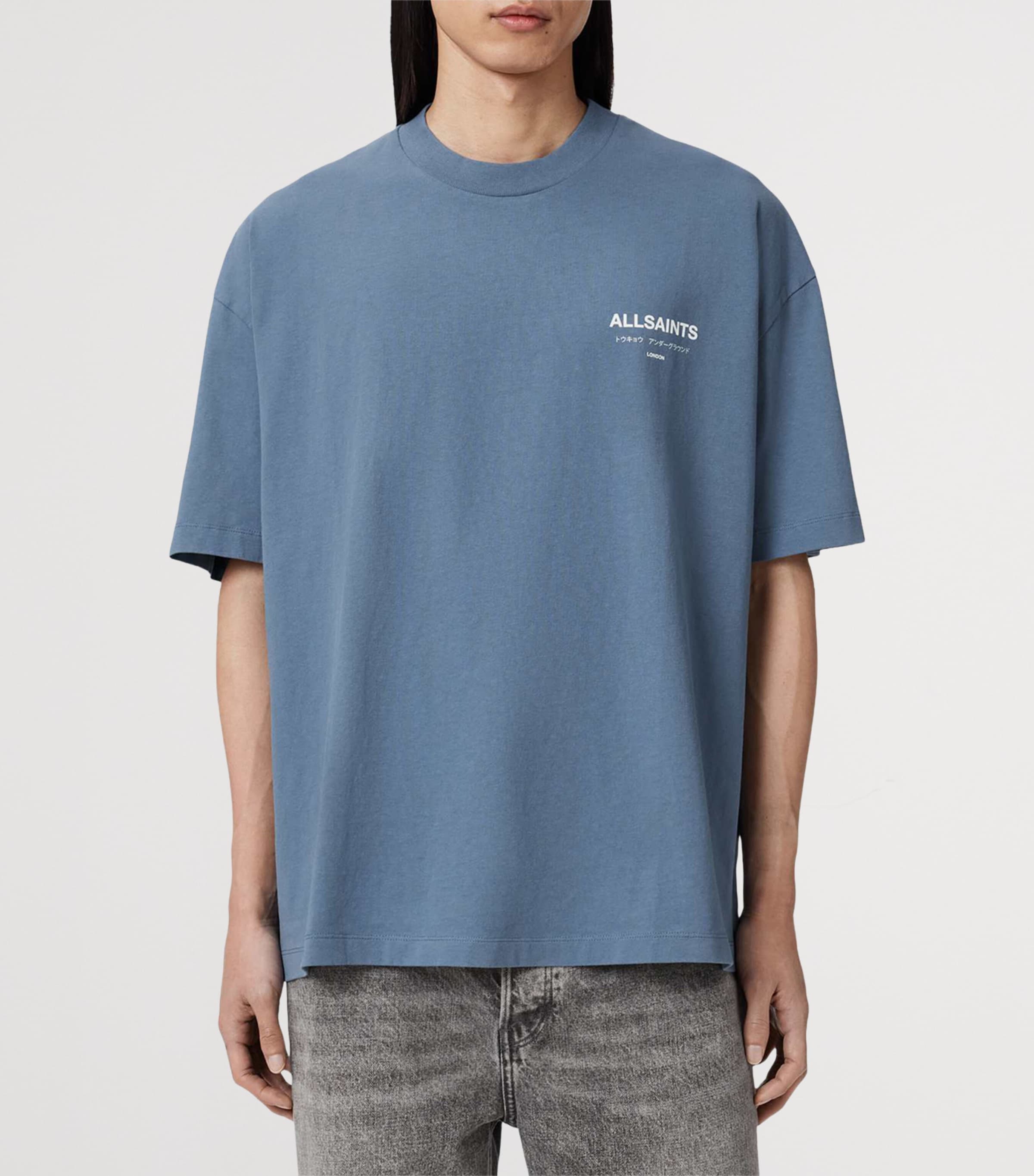 AllSaints Mens Cotton Underground Logo T-Shirt Maya Blue Image 3