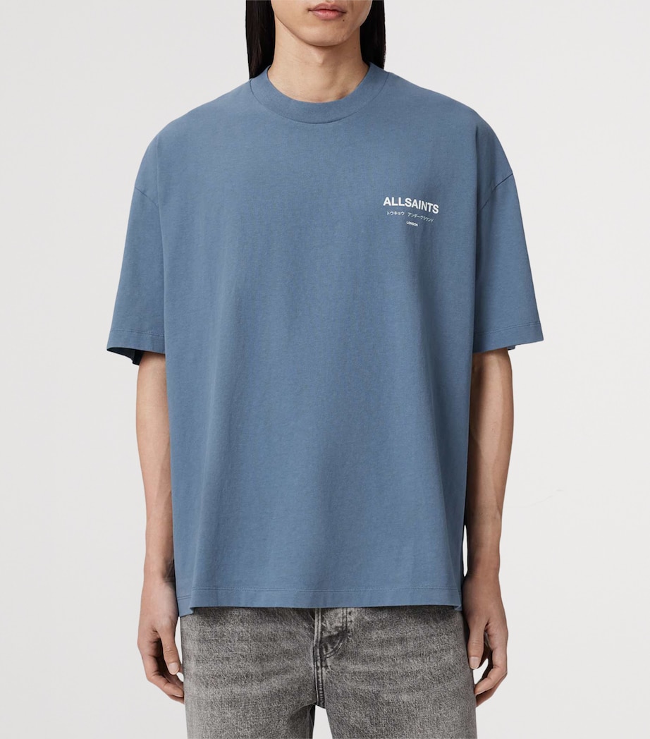 AllSaints Mens Cotton Underground Logo T-Shirt Maya Blue Image 3
