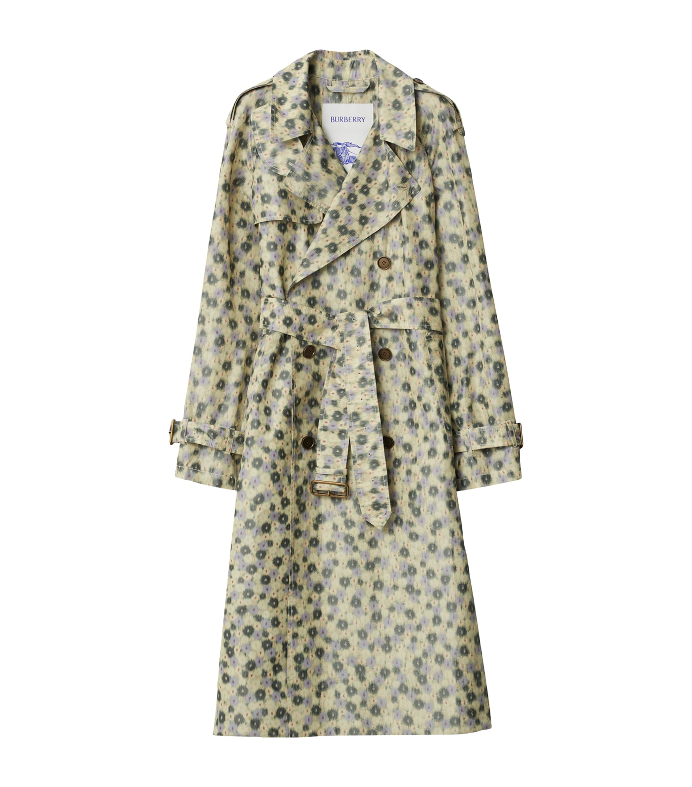 Burberry Blur Flower Double-breasted Long Trench Coat In Gray