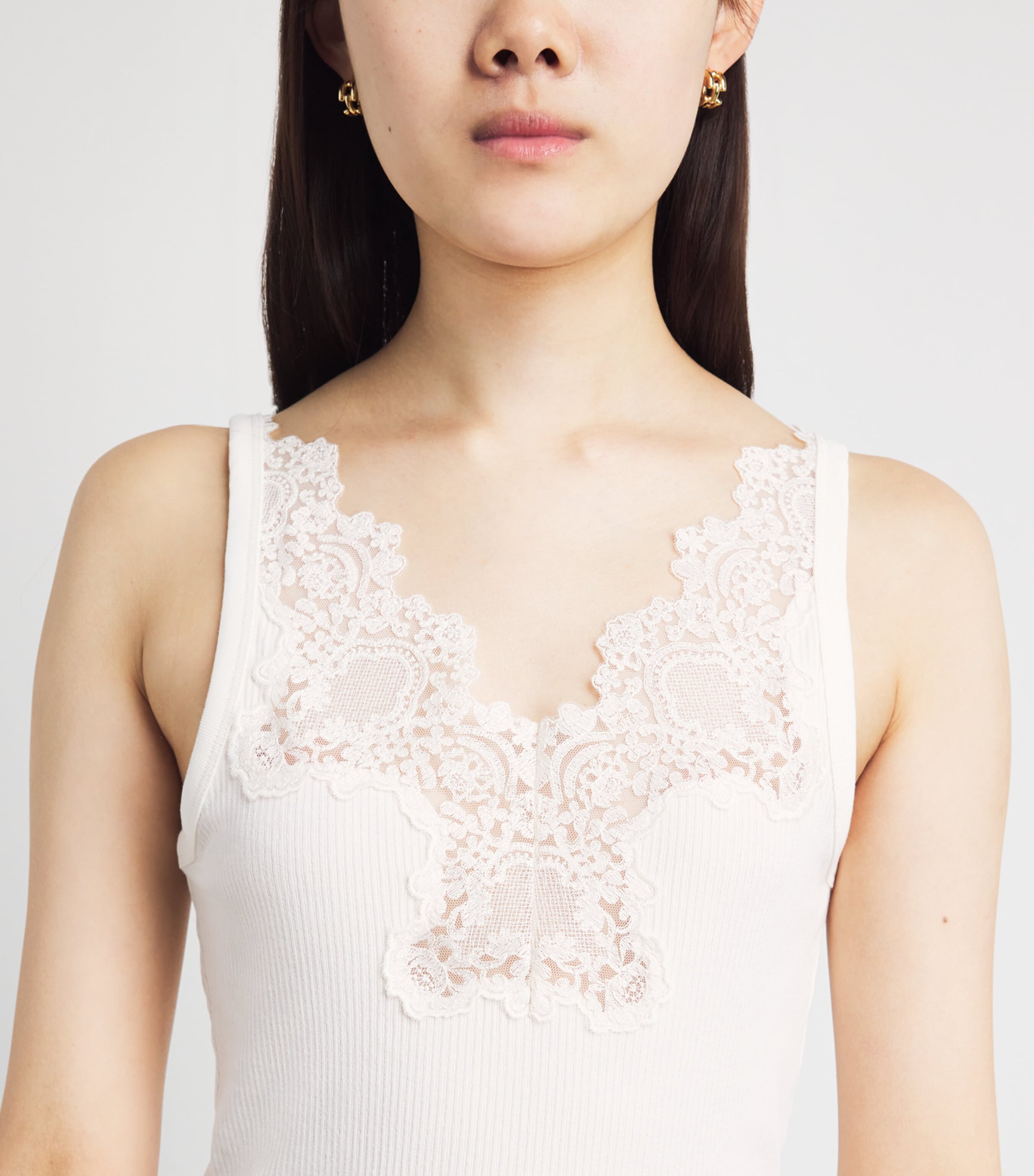 Sandro Paris Womens Ribbed Lace-Trim Tank Top Ecru Image 3
