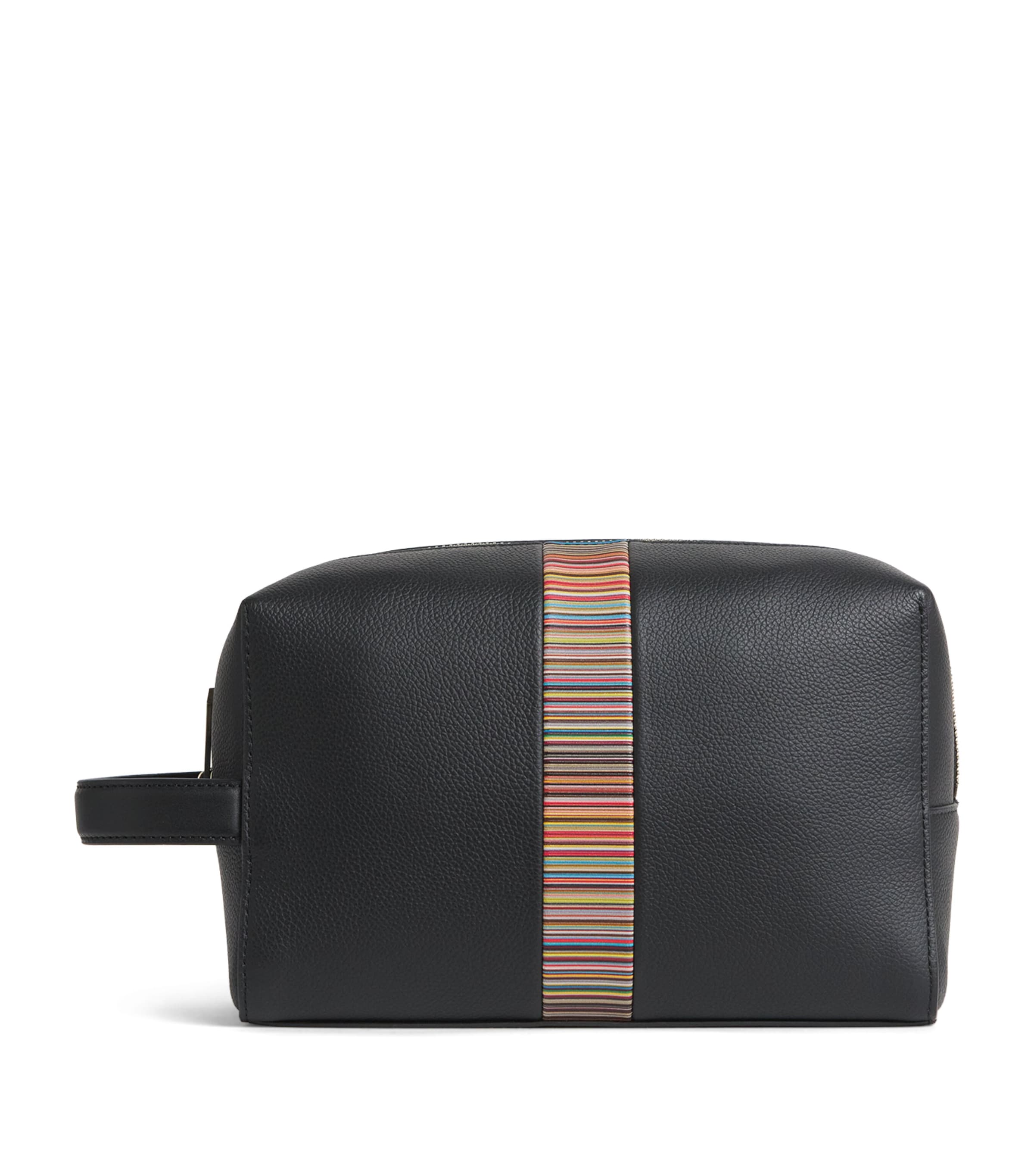 Leather Signature Stripe Wash Bag BLACK Image 1