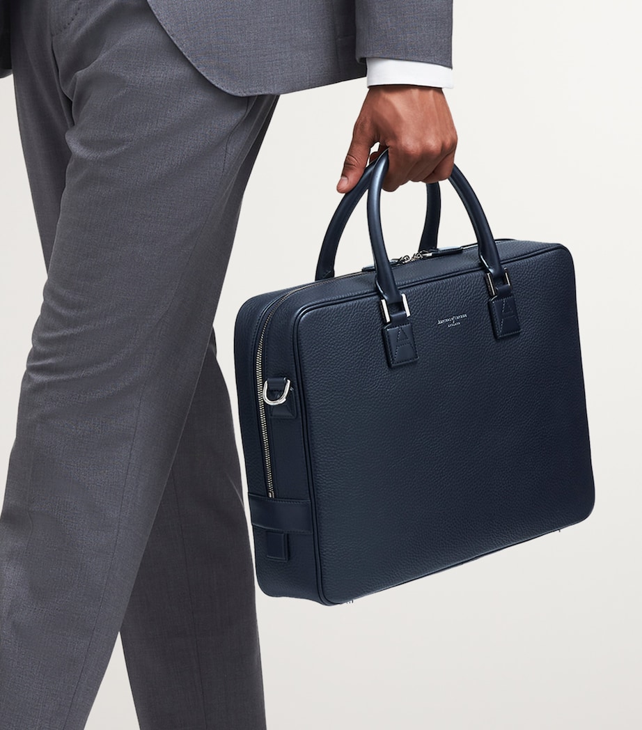 Leather Mount Street Briefcase Bag NAVY Image 2