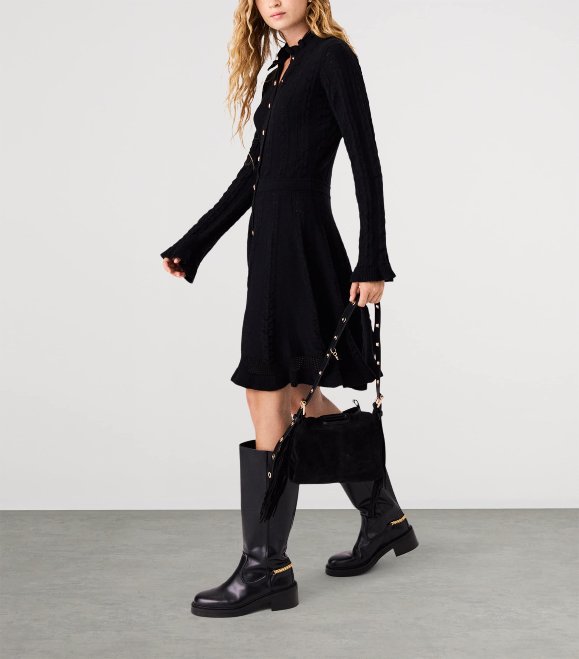 Maje Womens Knitted Mini Dress Black Image 5