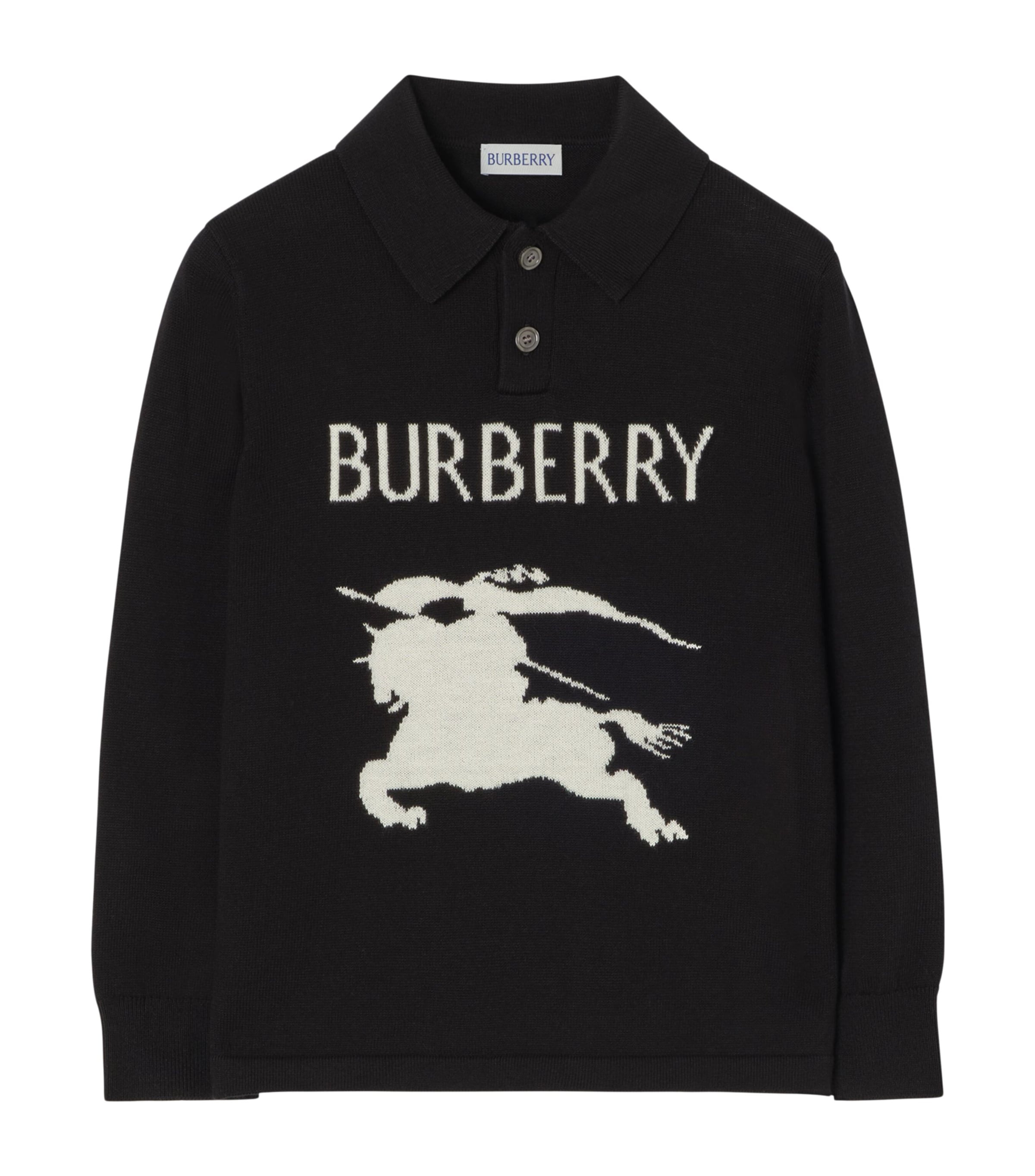Burberry Kids Cotton EKD Polo Sweater (4-12 Years) Black Image 1