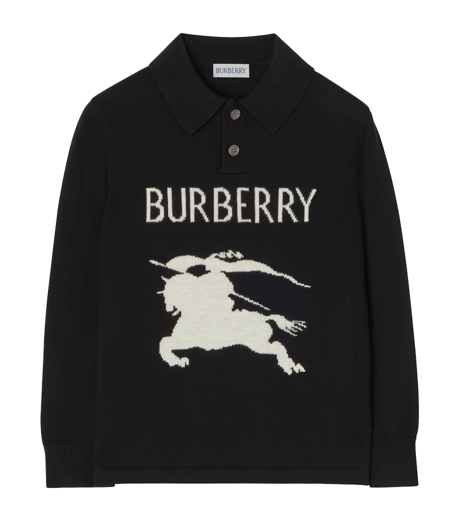 Burberry Kids Cotton EKD Polo Sweater (4-12 Years) Black Image 1