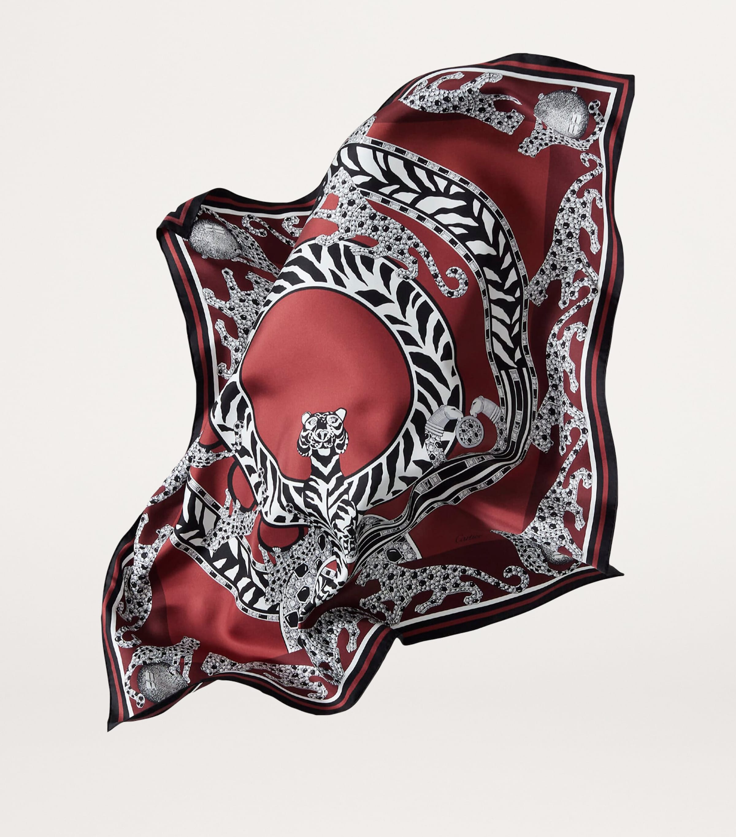 Silk Panthère Reissue Scarf  BURGUNDY Image 4